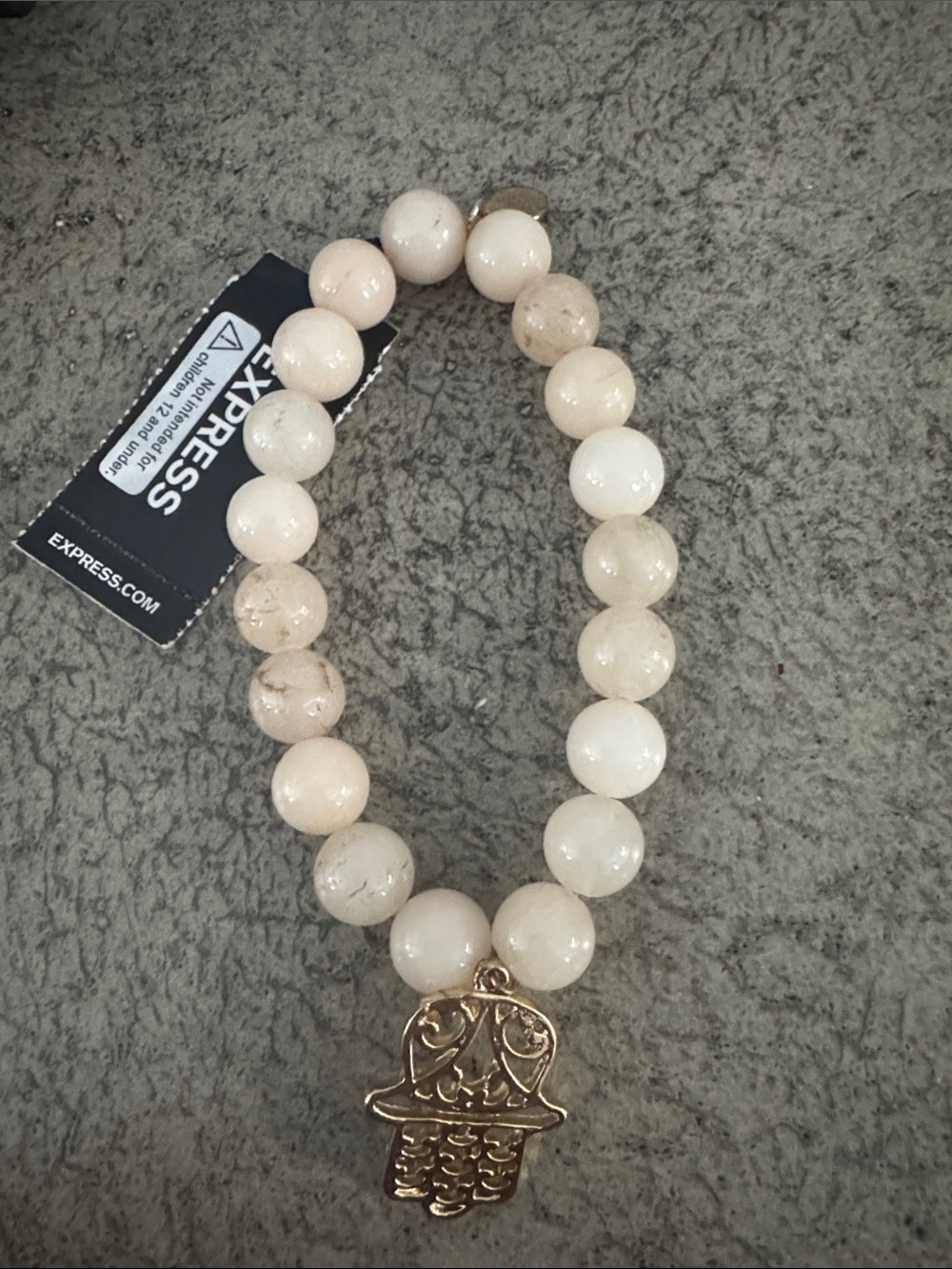 Express Cream Beaded Bracelet with Gold Hamsa Pendant